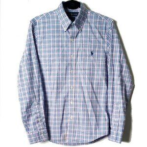 Polo Slim Fit Performance Button Down Shirt S Untucked Fit Blue Pink White